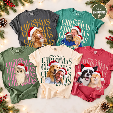 Personalized Merry Christmas Pet & Family Tee – Up to 3 Portraits
