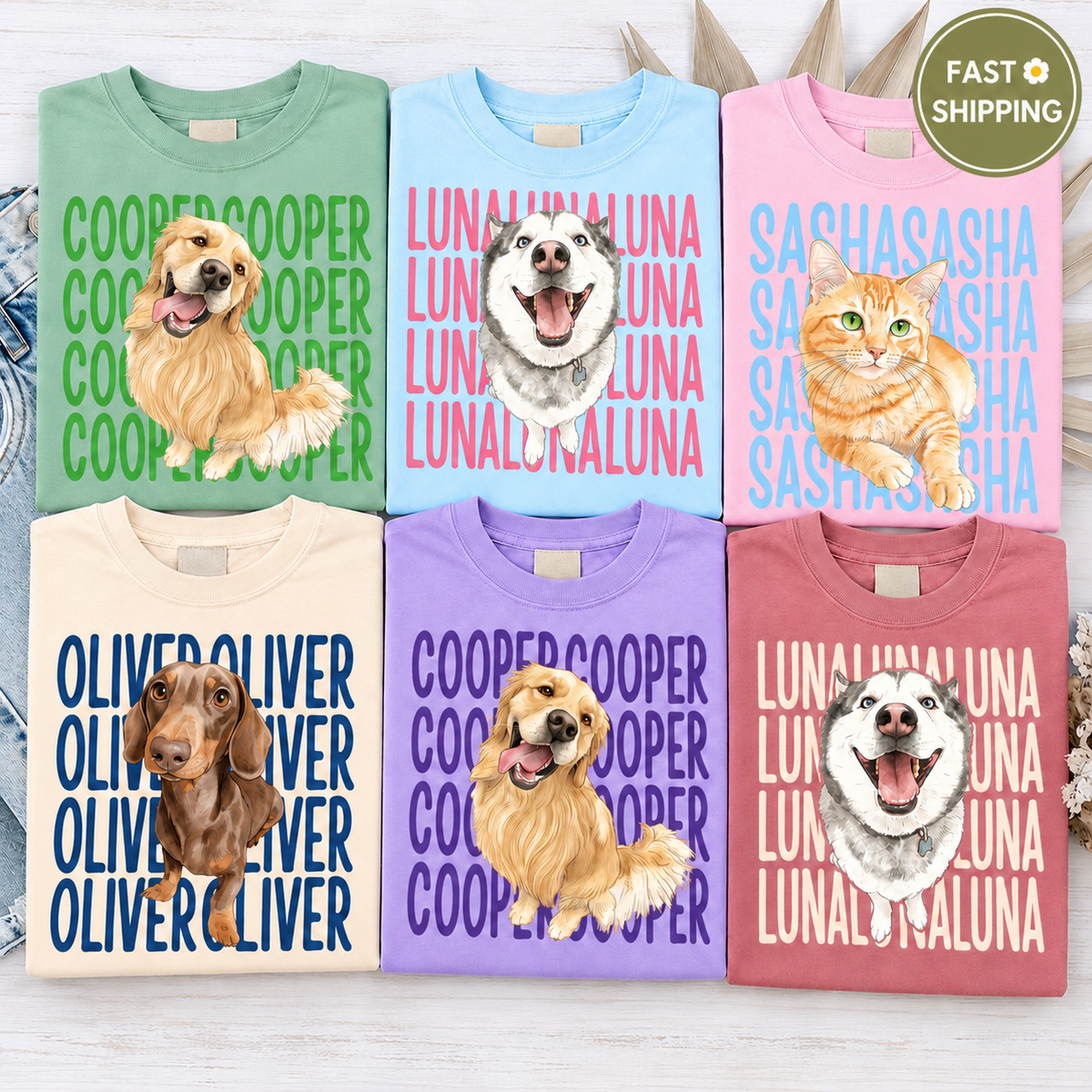 Personalized Name Pattern Pet Portrait Tee – Custom Name & Photo