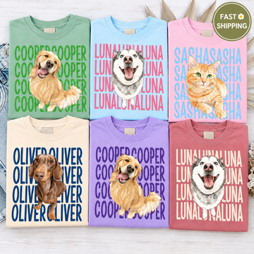 Personalized Name Pattern Pet Portrait Tee – Custom Name & Photo