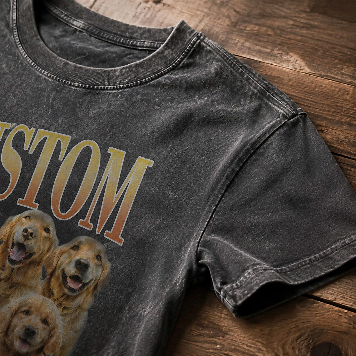 Personalized 90s Rap Style Pet Portrait Tee – Custom Name & Up to 5 Pets example 5