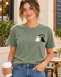 Ghost Boop Cat left chest Comfort Colors shirt in sage