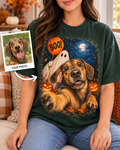 Personalized Halloween pet portrait shirt in green