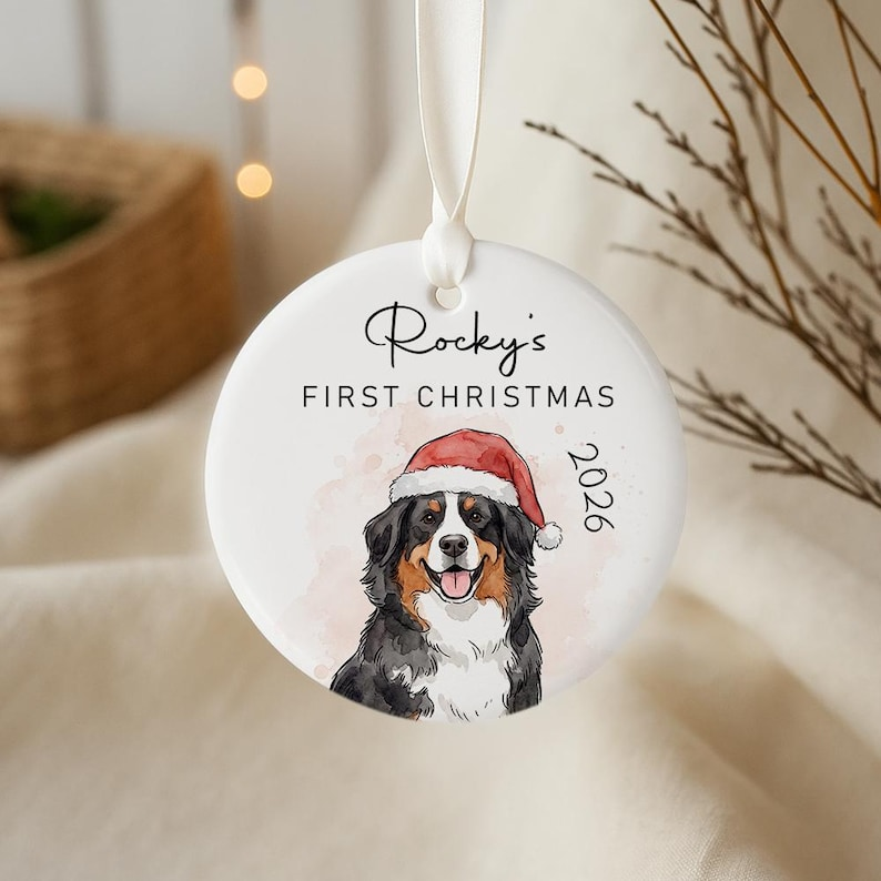Personalized Pet First Christmas Ornament, Watercolor Photo Pet Ornament