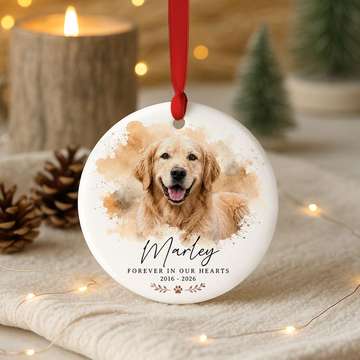 Personalized Watercolor Pet Memorial Ornament – Custom Photo Keepsake