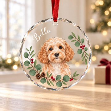 Personalized Floral Pet Portrait Ornament – Custom Photo & Name Gift