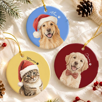 Personalized Santa Hat Pet Ornament – Custom Photo, Name & Color Gift