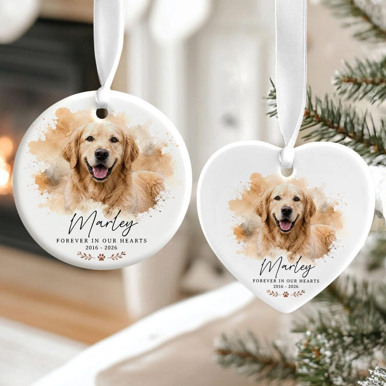 Personalized Watercolor Pet Memorial Ornament – Custom Photo Keepsake
